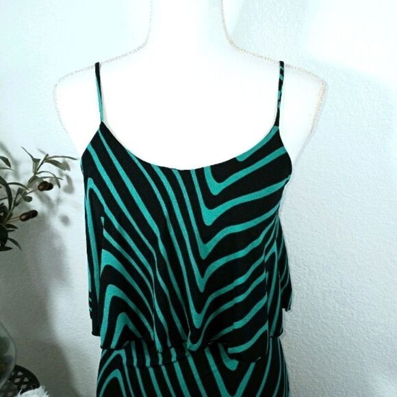 CHARLOTTE RUSSE BLACK & GREEN STRIPE MAXI DRESS XS - Picture 3 of 6